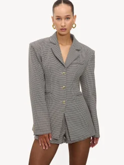 LOAVIES Grey Hug In A Stitch Houndstooth Tailored Blazer New