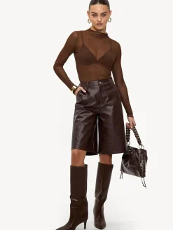 LOAVIES Hold The Haze Of Autumn Croc Faux Leather Long Brown Shorts Discount
