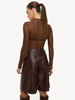 LOAVIES Hold The Haze Of Autumn Croc Faux Leather Long Brown Shorts Discount