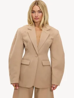 LOAVIES Statement Shoulder Talk To Me Brown Blazer Clearance