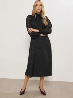 Long Tall Sally Black Burnout Tie Neck Midi Dress New