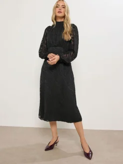 Long Tall Sally Black Burnout Tie Neck Midi Dress New