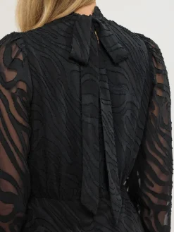 Long Tall Sally Black Burnout Tie Neck Midi Dress New