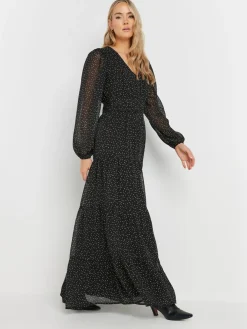 Long Tall Sally Black Chiffon Spot Tiered Maxi Dress Sale
