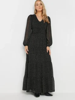 Long Tall Sally Black Chiffon Spot Tiered Maxi Dress Sale