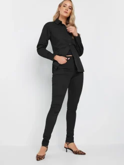 Long Tall Sally Black Fitted 100% Cotton Shirt Discount