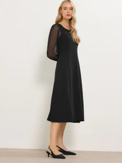 Long Tall Sally Black Mesh Sleeve Corset Midi Dress Outlet