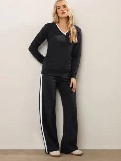 Long Tall Sally Black Ribbed Wide Leg Joggers Discount