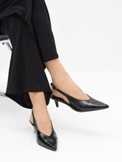 Long Tall Sally V Cut Kitten Slingback Heel Shoes Black