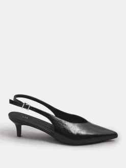 Long Tall Sally V Cut Kitten Slingback Heel Shoes Black