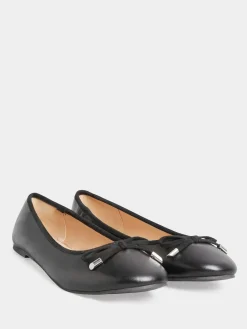 Long Tall Sally Black Wide-Fit Blaise Leather Ballerina Shoes Discount