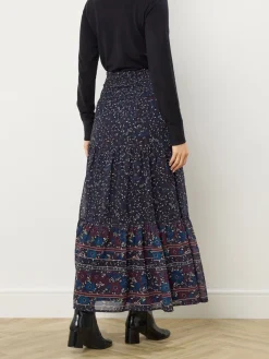 Long Tall Sally Blue Floral Border Tiered Skirt Outlet