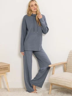 Long Tall Sally Blue Marl Waffle Cowl Neck Lounge Top Hot