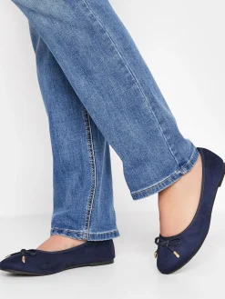 Long Tall Sally Blue Wide-Fit Ballerina Faux Suedette Pumps Best