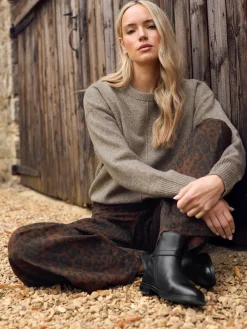 Long Tall Sally Brown Leopard Print Wide Leg Jeans Sale