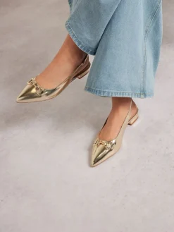 Long Tall Sally Metal Trim Sling Back Shoes Gold Clearance