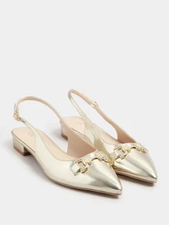 Long Tall Sally Metal Trim Sling Back Shoes Gold Clearance