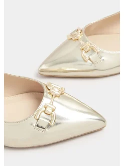 Long Tall Sally Metal Trim Sling Back Shoes Gold Clearance