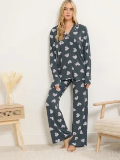 Long Tall Sally Grey Soft Touch Animal Heart Pyjamas Set Sale