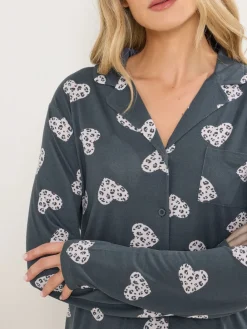 Long Tall Sally Grey Soft Touch Animal Heart Pyjamas Set Sale