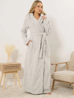 Long Tall Sally Natural Cable Maxi Hooded Robe