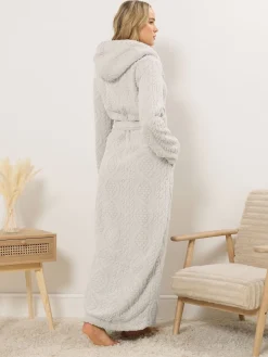 Long Tall Sally Natural Cable Maxi Hooded Robe