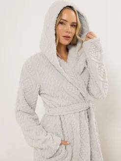 Long Tall Sally Natural Cable Maxi Hooded Robe