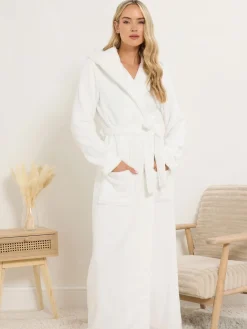 Long Tall Sally White Cotton Touch Hooded Maxi Robe Clearance