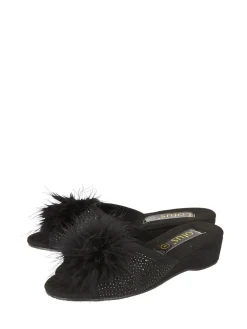 Lotus Black Mule Wedge Slippers Online