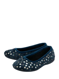 Lotus Blue Textile Ballerina Slippers New