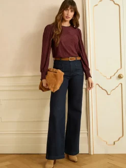 Love & Roses Textured Long Sleeve Top Berry Red New