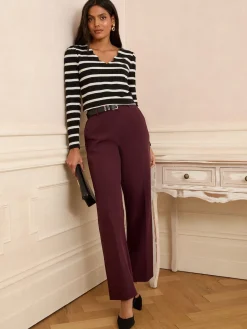 Love & Roses Black and Ivory Stripe Scallop V-Neck Long Sleeve Jersey Top New