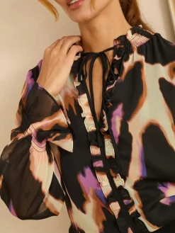 Love & Roses Black Animal Notch Neck Long Sleeve Blouse Best