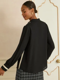 Love & Roses Button Through Long Sleeve Shirt Black New