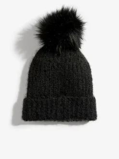 Love & Roses Black Cosy Pom Hat New