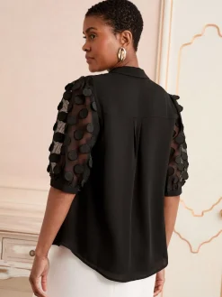 Love & Roses 3D Spot 3/4 Sleeve Shirt Black New