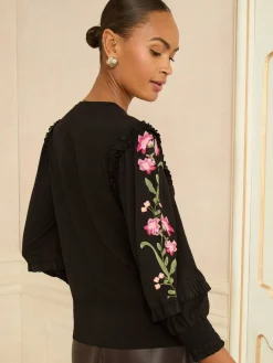 Love & Roses Black Embroidered Detail Jersey Top Online