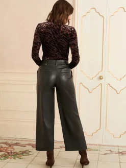 Love & Roses Faux Leather Wide Crop Skirt Black New