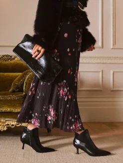 Love & Roses Faux Leather Kitten Heel Point Toe Smart Ankle Boots Black Clearance