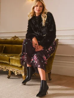 Love & Roses Faux Leather Kitten Heel Point Toe Smart Ankle Boots Black Clearance