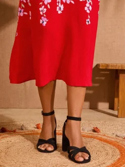 Love & Roses Black Flared Block Heel Faux Suede Sandals Clearance