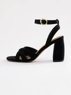 Love & Roses Black Flared Block Heel Faux Suede Sandals Clearance