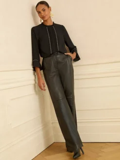 Love & Roses Hardware Detail Flute Sleeve Blouse Black Heart Best