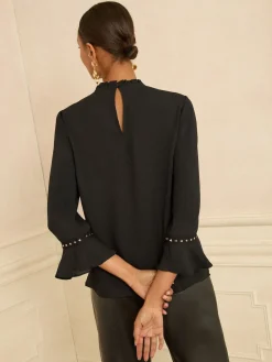 Love & Roses Hardware Detail Flute Sleeve Blouse Black Heart Best