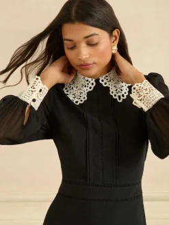 Love & Roses Black Lace Collar Mini Dress Hot