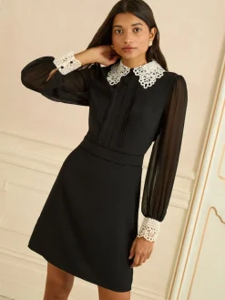 Love & Roses Black Lace Collar Mini Dress Hot