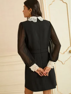 Love & Roses Black Lace Collar Mini Dress Hot