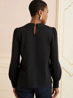 Love & Roses Blouse Black Lace Collar New