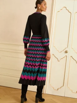 Love & Roses Black Multi Chevron Scallop Knitted Midi Dress Clearance