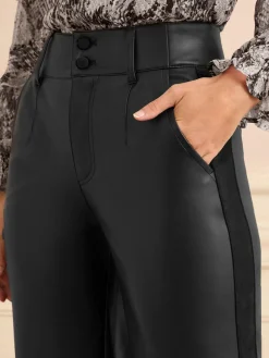 Love & Roses Black Petite Faux Leather Wide Leg With Faux Suede Side Stripe Trousers Discount